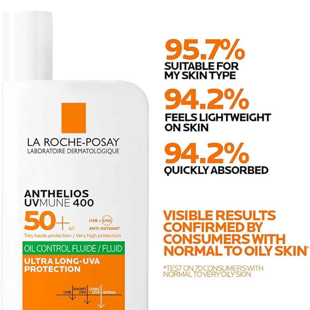 La Roche-Posay Anthelios UVMune 400 Oil Control Invisible Fluid Sunscreen SPF 50+ for Oily Skin 50ml
