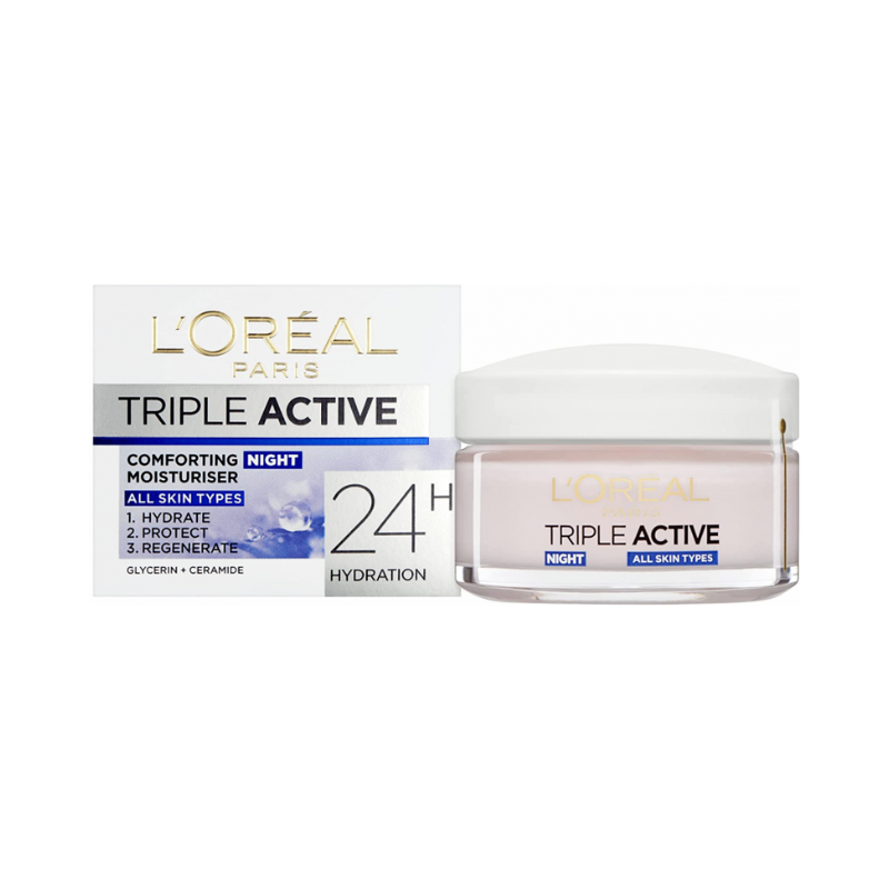 L'Oreal Paris Triple Active Night Cream Skin Hydration Ceramide Moisturizer 50ml