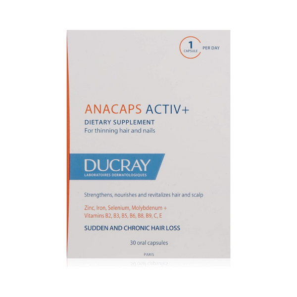 Ducray Anacaps Activ+ Food Supplement - for Sudden and Chronic Hair Loss - 30 Capsules