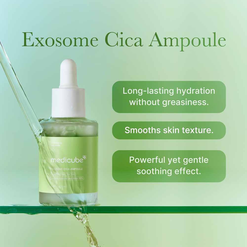 Medicube Exosome Cica Serum 30ml | Tea Tree Ampoule for Sensitive Skin with Centella Asiatica help reduce redness and breakouts. Low-irritating, Moisturizing & Soothing Serum | Korean Skincare