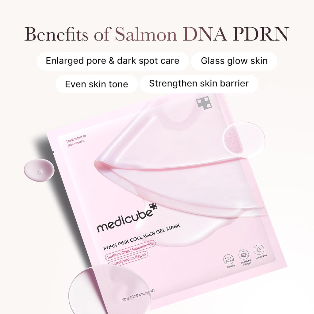 Medicube PDRN Pink Collagen Gel Mask 28g ( 1 Sheet x 4Pcs ) overnight face mask for glass glow skin- elasticity, hydrating, firming and moisturizing