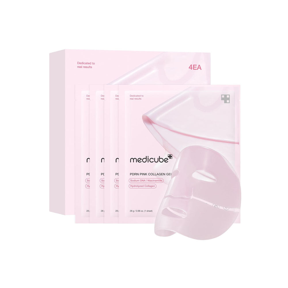 Medicube PDRN Pink Collagen Gel Mask 28g ( 1 Sheet x 4Pcs ) overnight face mask for glass glow skin- elasticity, hydrating, firming and moisturizing