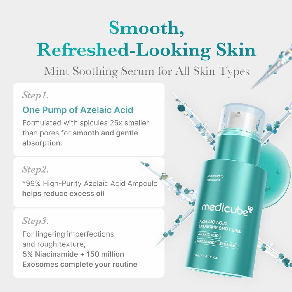 medicube Azelaic Acid Exosome Shot Serum 2000 – Calm Redness due to Dryness while Refining Uneven Texture | Use for After Spot Care, with Azelaic Acid, Niacinamide
