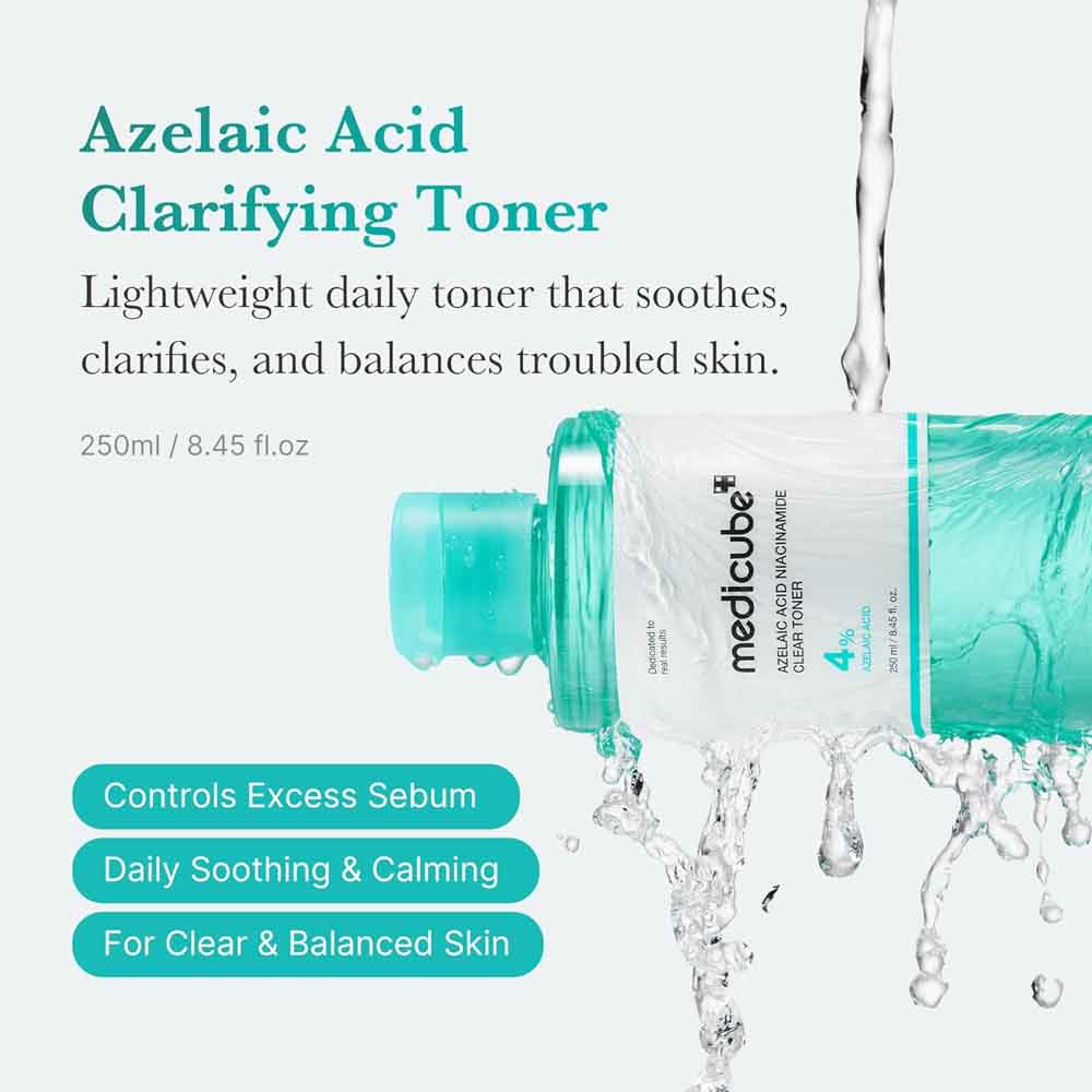 Medicube Azelaic Acid Niacinamide Clarifying Toner 250ml | Troubled Skin Care, Great for Purifying and Soothing | 4% Azelaic Acid & 2% Niacinamide | Soothing Daily Toner
