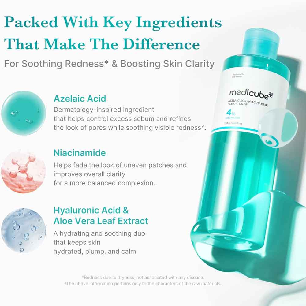 Medicube Azelaic Acid Niacinamide Clarifying Toner 250ml | Troubled Skin Care, Great for Purifying and Soothing | 4% Azelaic Acid & 2% Niacinamide | Soothing Daily Toner