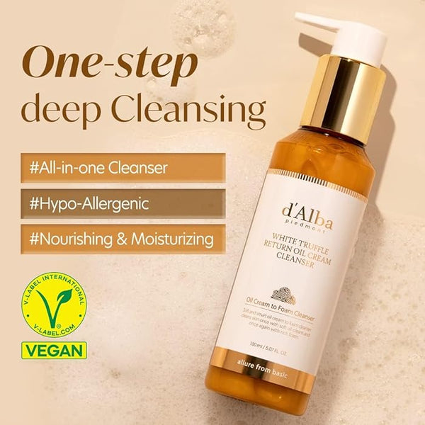 d'Alba Piedmont White Truffle Return Oil Cream Cleanser 65ml | Easy One Step Cleanser For Sebum & Makeup Removal