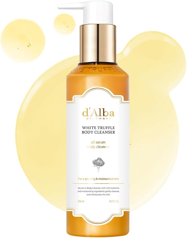 d'Alba White Truffle Oil Serum Body Cleanser – Hydrating Vegan Body Wash (275ml)  Moisturizing and Mild Formula, Rich Gentle Lather