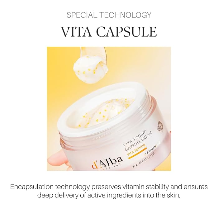 d'Alba Piedmont Vita Toning Capsule Cream, Deep Hydration Face Moisturizer, Glass Skin | Weightless Moisturizer with Vitamin C 55g