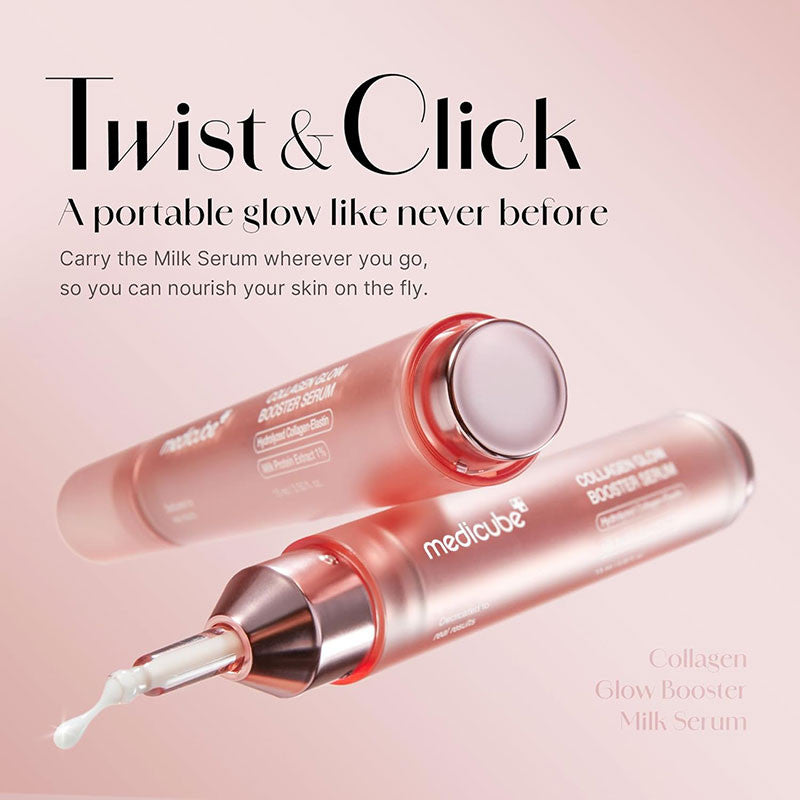 medicube Collagen Glow Booster Milk Serum 15ml - Twist & Click - Radiance & Hydration with Niacinamide, Milk Protein Extract, Hydrolyzed Collagen