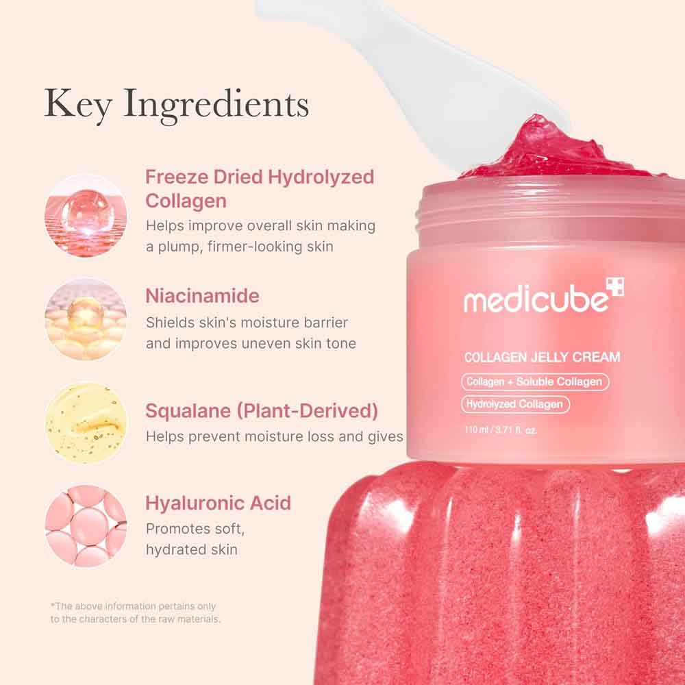 medicube Collagen Jelly Cream 110ml - Niacinamide & Freeze-Dried Hydrolyzed Collagen - Boosts skin's barrier hydration and gives 24h Glow & Lifted Look - No artificial color, Korean skincare