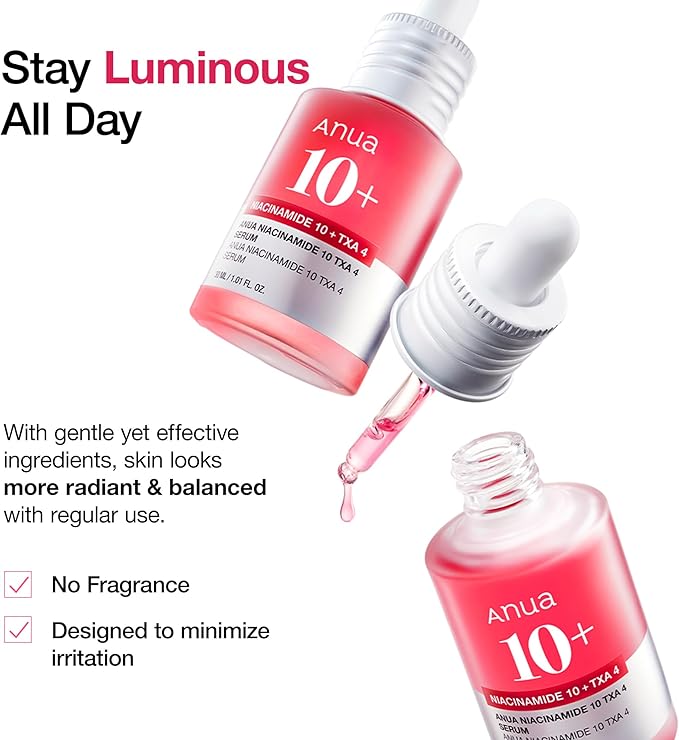 ANUA 10% Niacinamide+ 4% TXA Serum, Ceramide, Hyaluronic Acid, Tranexamic Acid, Vitamin B12 Natural color, Korean Glass Skin, Fragrance-Free, Dark Spot Serum, Korean Skincare, 30ml /1.01 fl.oz.
