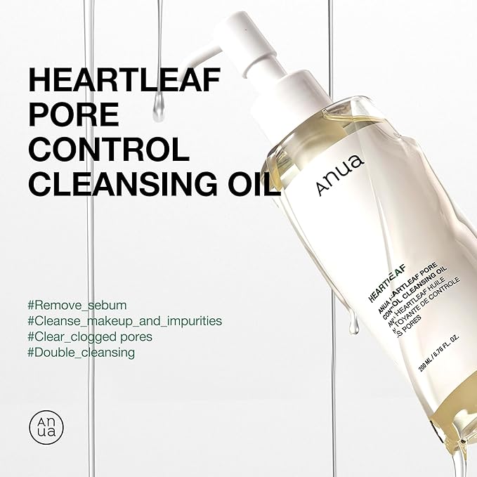ANUA Heartleaf Pore Control Cleansing Oil, Oil Cleanser for Face, Makeup Blackhead Remover, Double Cleansing, Facial Cleanser, Mild Ingredients, Korean Skin Care 6.76 fl oz(200ml)