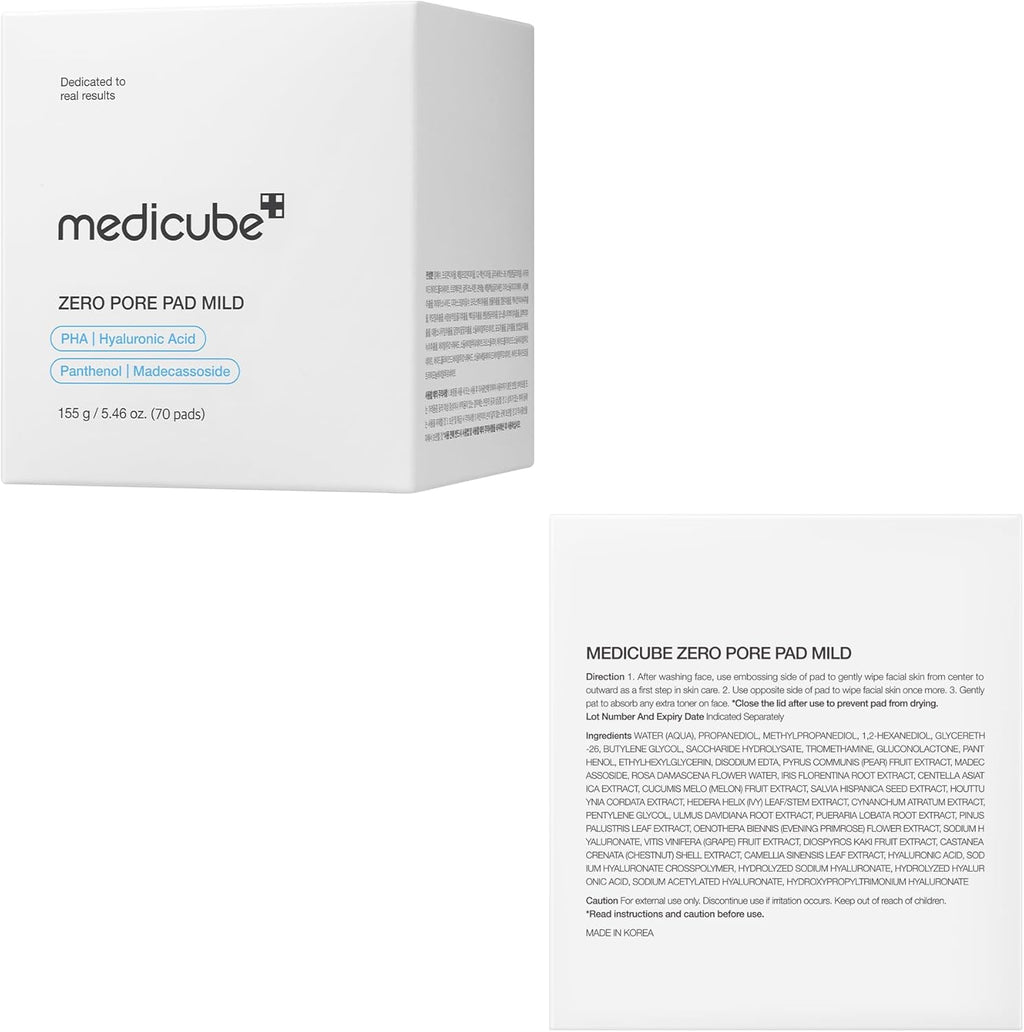 Medicube Zero Pore Pad Mild 155g | Gentle Calming Toner Pads for Exfoliation, Minimizing Pores, and Blackhead Removal with PHA - Ideal for All Skin Types - Korean Skin Care