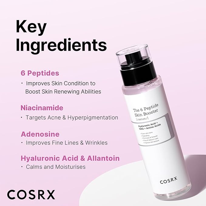 COSRX 6 x Peptide Collagen Booster Toner Serum 150 ml / 5.07 Fl.Oz, Skin Renewal Boosting Facial Essence, Niacinamide & Hyaluronic Acid for All Skin Types, Korean Skincare, Paraben Free