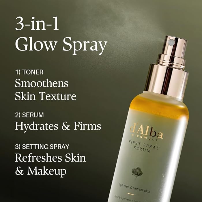 d'Alba Piedmont First Spray Serum 100ml Hydrates & Nourishes Skin | Light-weight Face Moisturizer, Glow Serum For Radiant Skin, Non Comedogenic, All In One Mist, Korean Skin Care