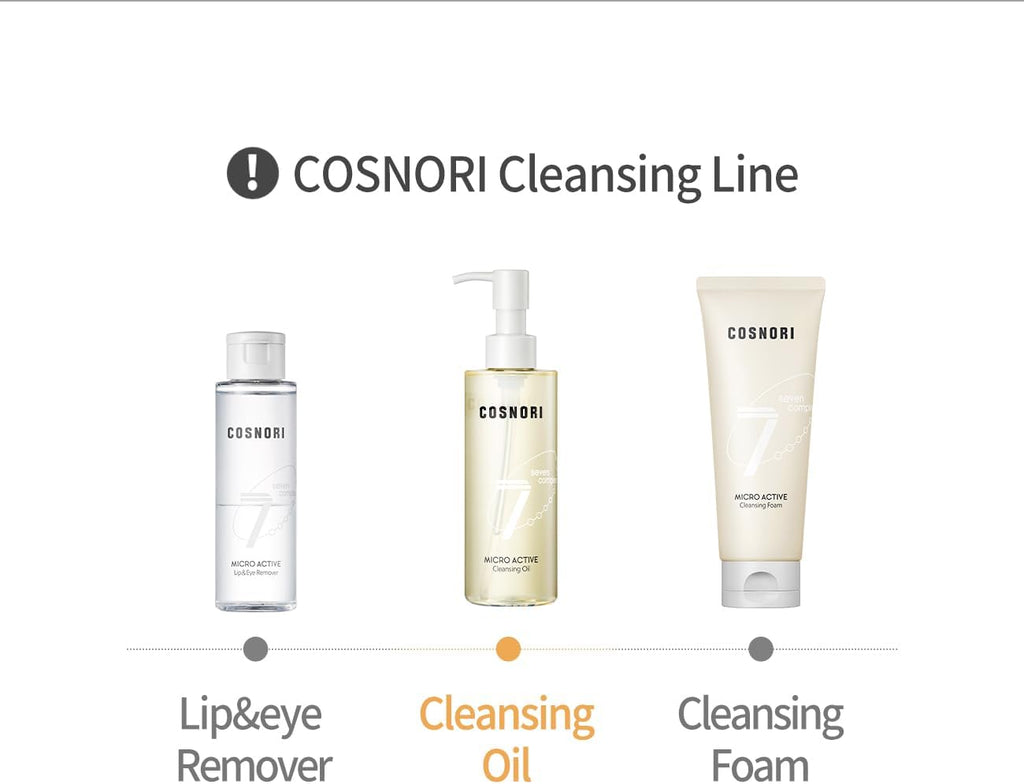 COSNORI Micro Active Cleansing Oil 200ml | Korean Vegan Facial Cleansing Oil, Fresh and Light Finish – Gentle Makeup Remover for Face, Hypoallergic, Fermented 7-Oil Complexes, 6.7 fl.oz.