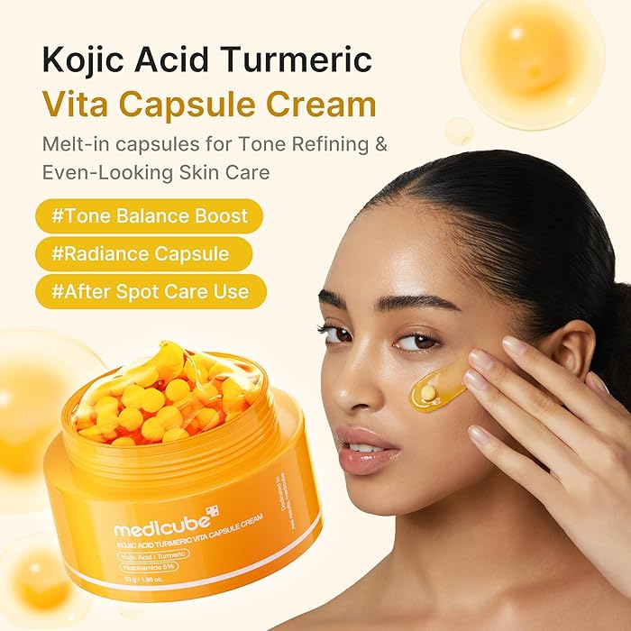 Medicube Capsule Cream With Kojic Acid & Turmeric For Uneven Skin Tone Tone Renewal & Radiance Care For Troubled Skin Turmeric, Kojic, Vitamin C Korean Skincare, 1.86 Oz