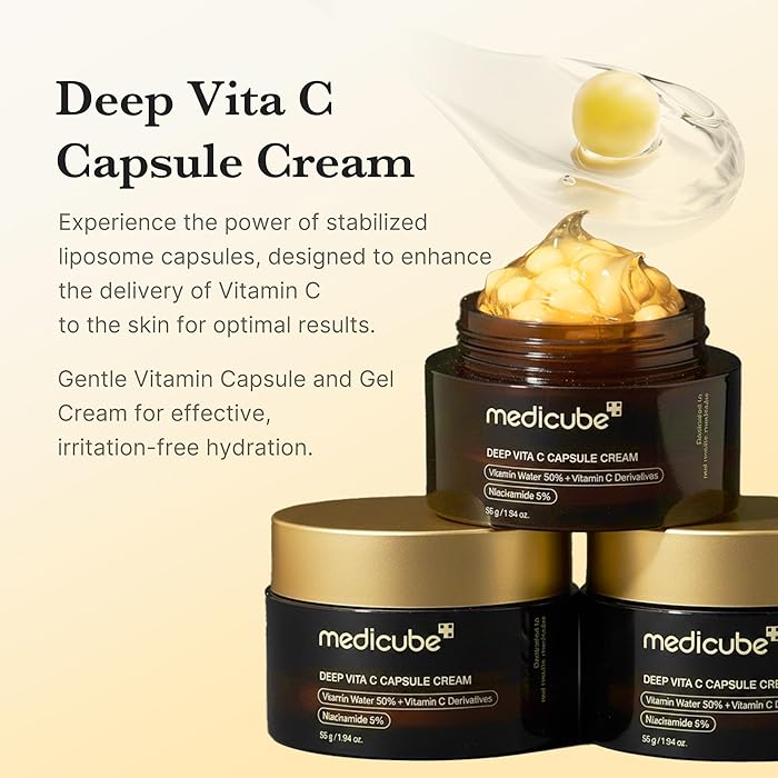 Medicube Capsule Cream With Deep Vitamin C Liposome Vitamin C Golden Capsule| Glow Gel Texture Korean Skincare, 1.94 Oz
