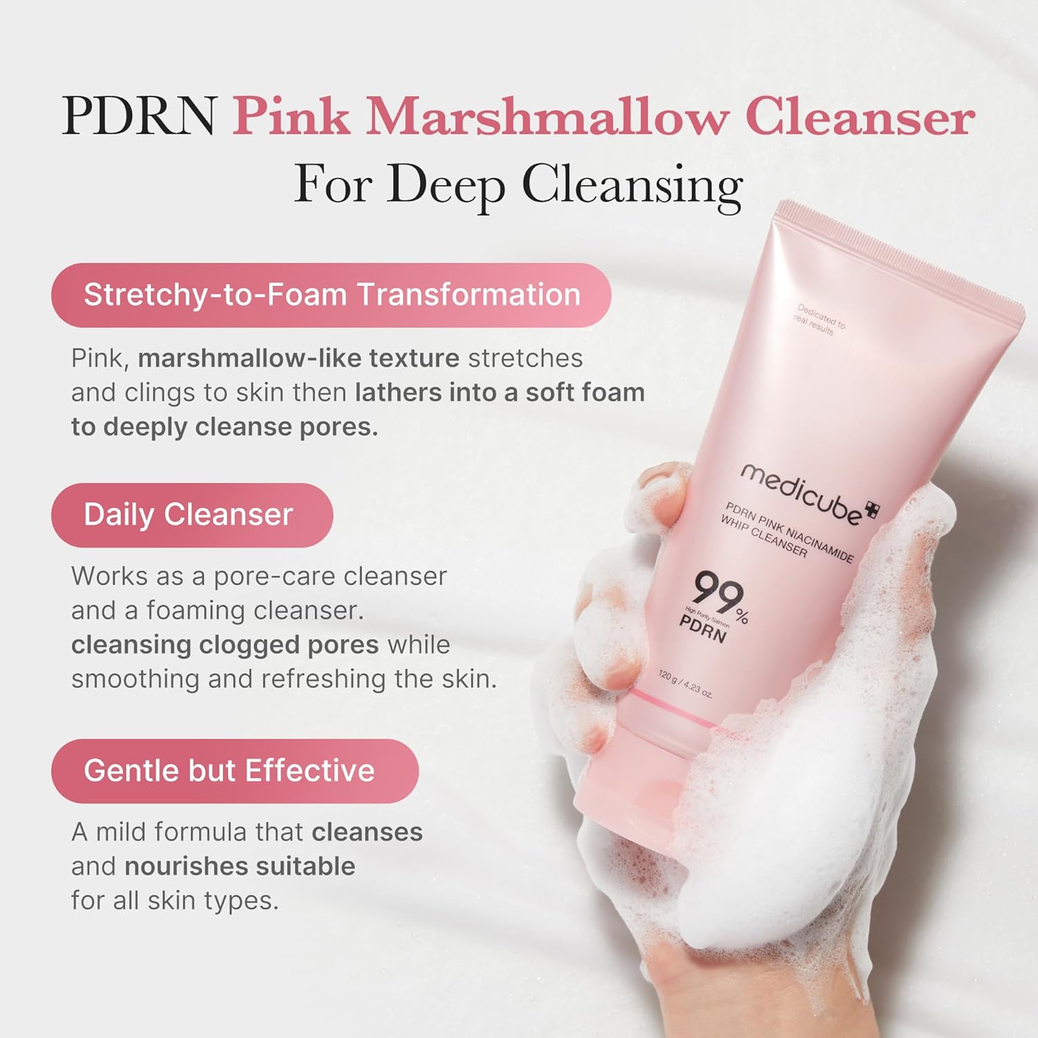 Medicube PDRN Whip Cleanser 120 g | Korean Whipped Foam Facial Cleanser | Gentle Pore‑Care & Skin‑Balancing Daily Cleansing Care