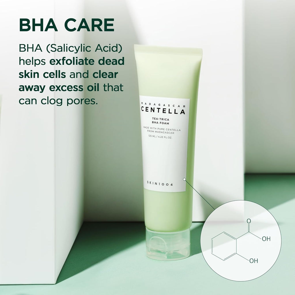 SKIN1004 Madagascar Centella Tea-Trica BHA Foam 125ml | Gentle Pore Cleansing Face Wash for Oily & Acne-Prone Skin