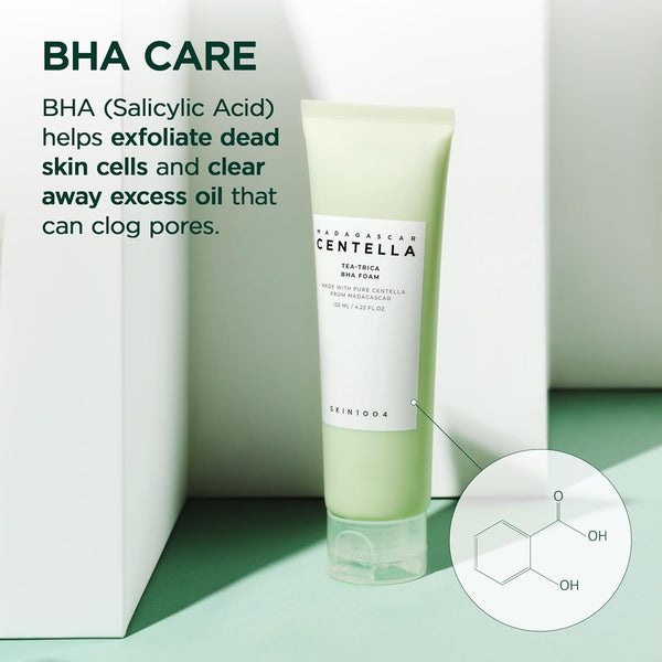 SKIN1004 Madagascar Centella Tea-Trica BHA Foam 125ml | Gentle Pore Cleansing Face Wash for Oily & Acne-Prone Skin
