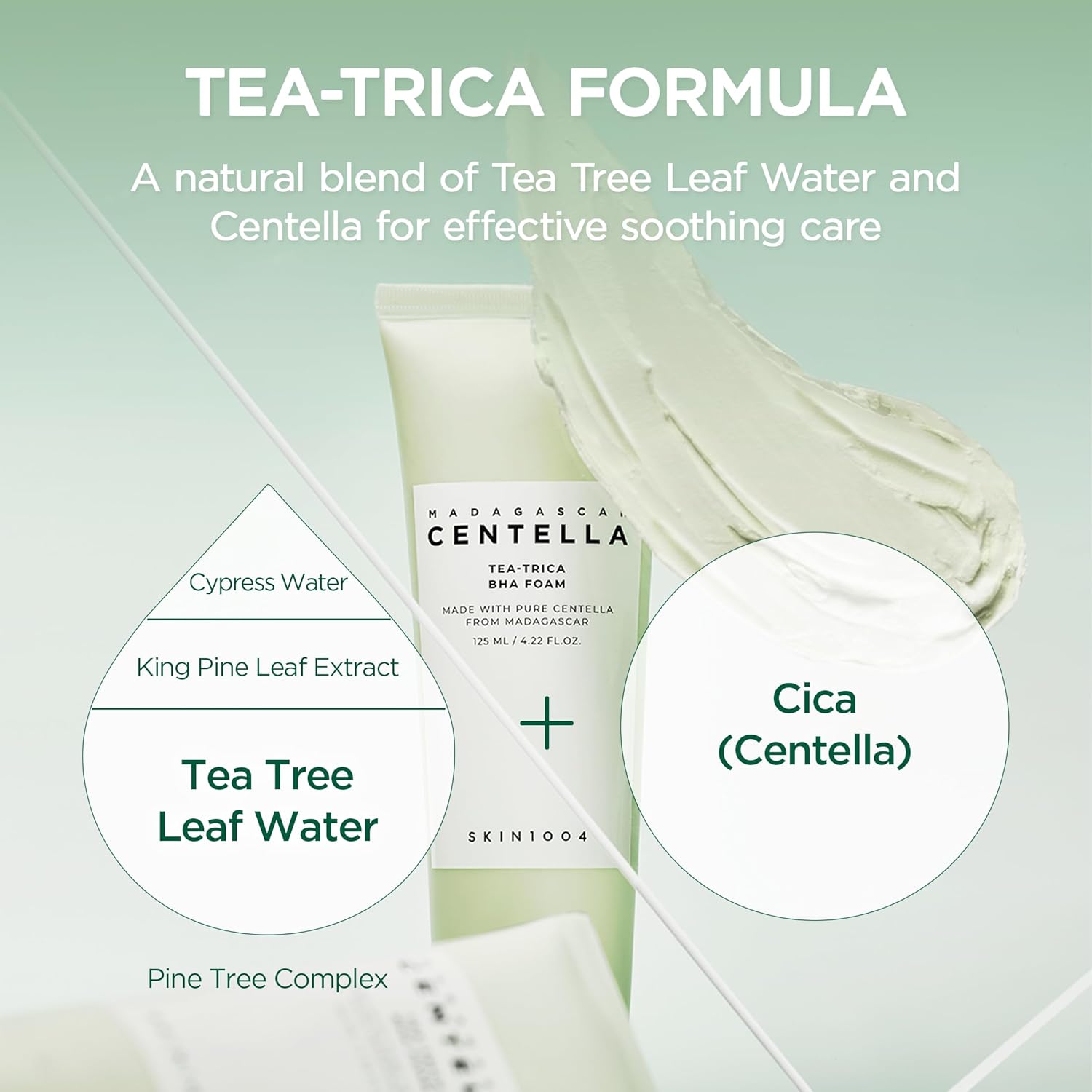 SKIN1004 Madagascar Centella Tea-Trica BHA Foam 125ml | Gentle Pore Cleansing Face Wash for Oily & Acne-Prone Skin
