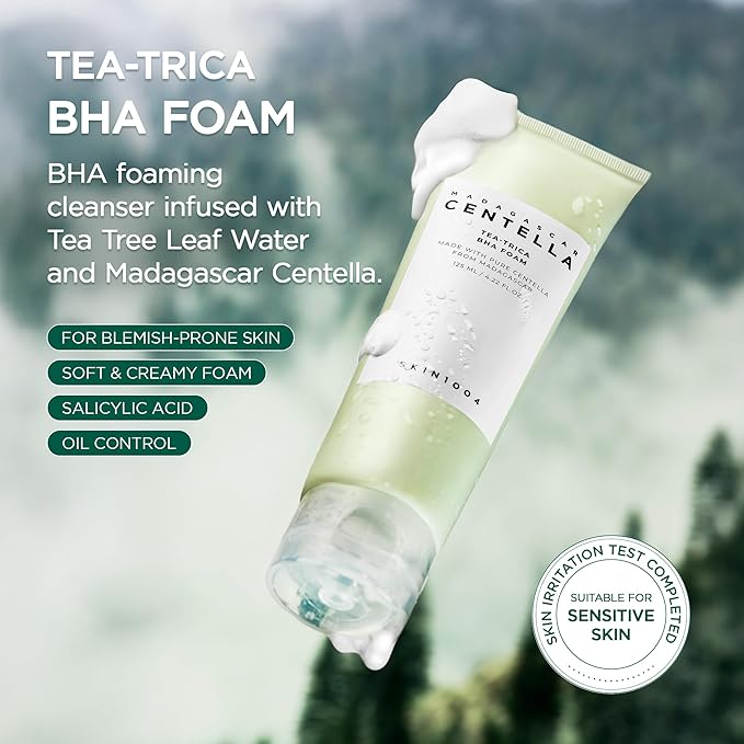 SKIN1004 Madagascar Centella Tea-Trica BHA Foam 125ml | Gentle Pore Cleansing Face Wash for Oily & Acne-Prone Skin