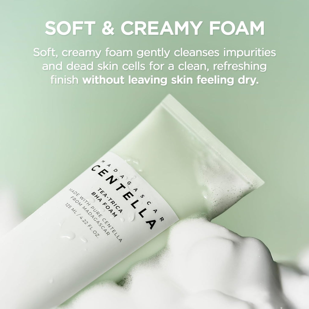 SKIN1004 Madagascar Centella Tea-Trica BHA Foam 125ml | Gentle Pore Cleansing Face Wash for Oily & Acne-Prone Skin
