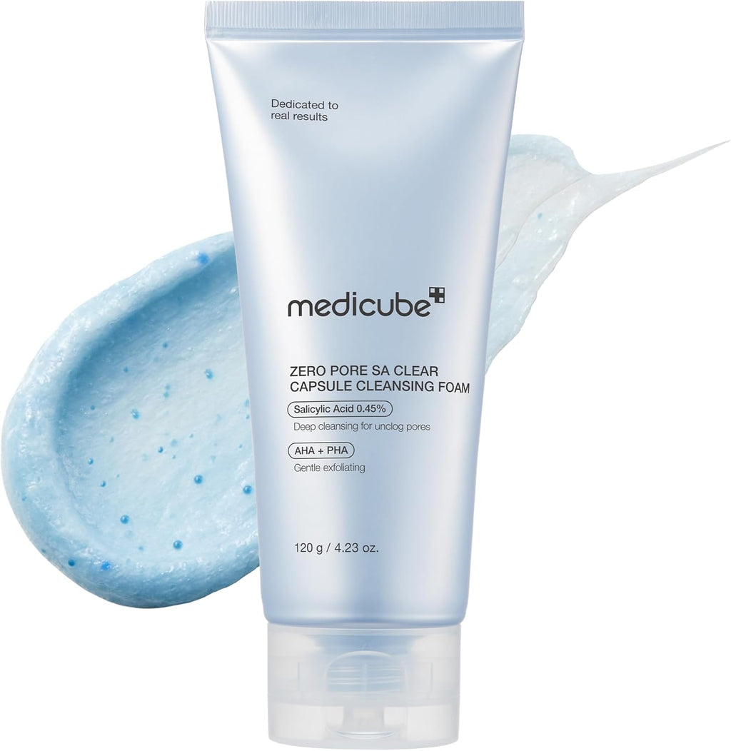 medicube Zero Pore Clear Blue Capsule Facial Cleanser for Skin Texture, Blackhead & Pore Care | AHA, BHA & PHA for Double Cleansing, Daily Gentle Face Wash, Korean Skincare | 120g