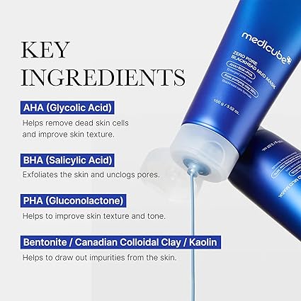 Medicube Zero Pore Blackhead Mud Facial Mask – Pore Tightening Clay Mask with AHA, BHA, PHA | 3-Min Treatment Korean Face Mask