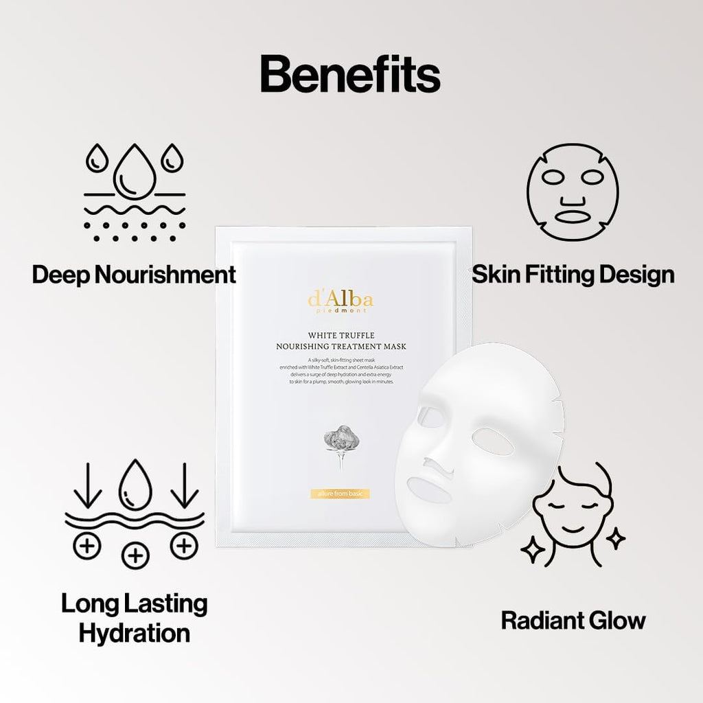 d'Alba White Truffle Nourishing Sheet Mask – Deep Hydration Vegan Korean Skincare for Dry & Tired Skin
