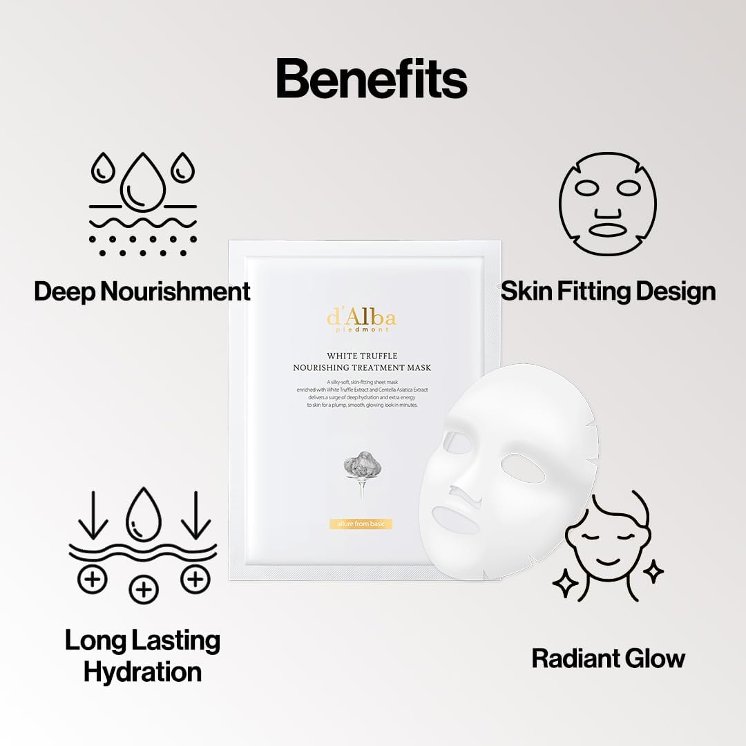d'Alba White Truffle Nourishing Sheet Mask – Deep Hydration Vegan Korean Skincare for Dry & Tired Skin