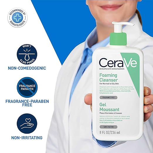 CeraVe Foaming Cleanser 236ml – Gentle Face Wash for Normal to Oily Skin