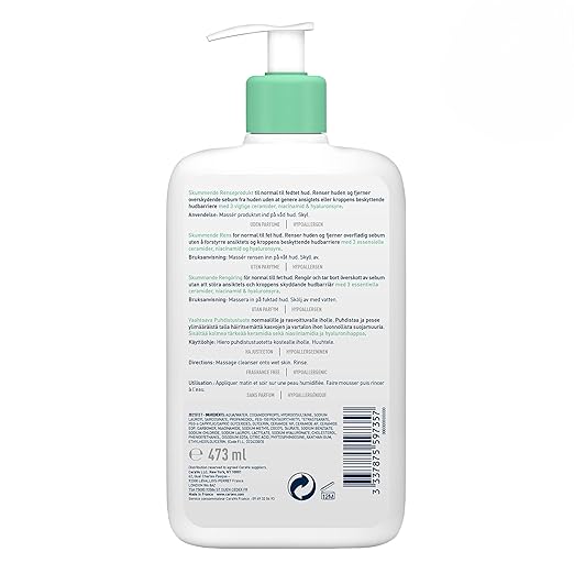 CeraVe Foaming Cleanser 473ml – Gentle Face Wash for Normal to Oily Skin