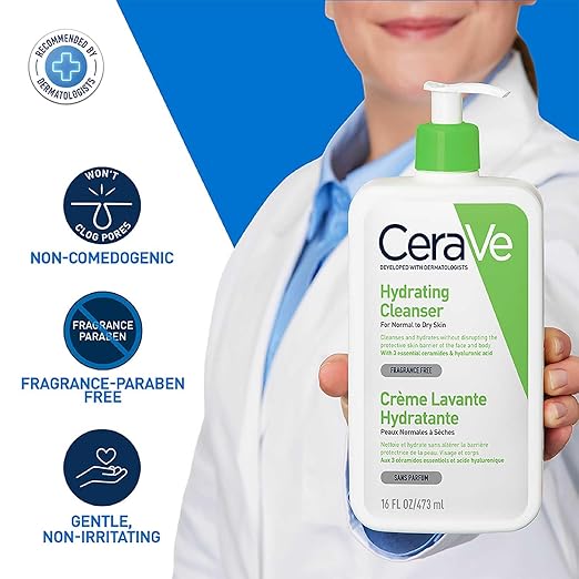 CeraVe Hydrating Cleanser 473ml – Gentle Face Wash for Normal to Dry Skin
