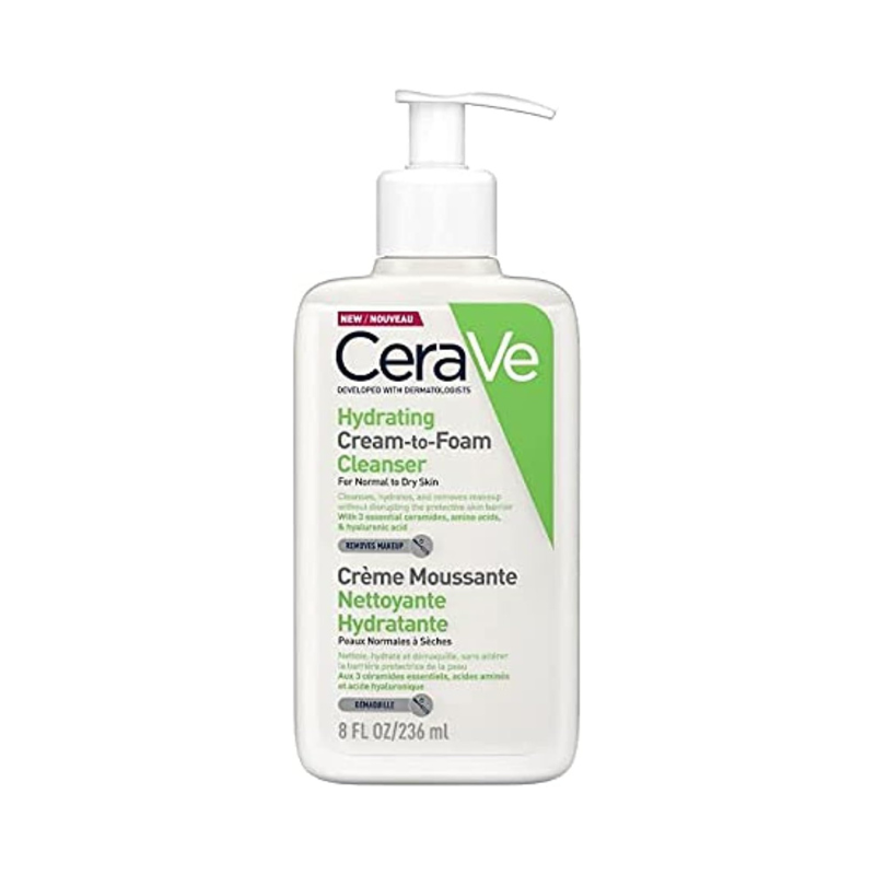 CeraVe Hydrating Cream-to-Foam Cleanser 236ml – Makeup Removing Face Wash for Normal to Dry Skin