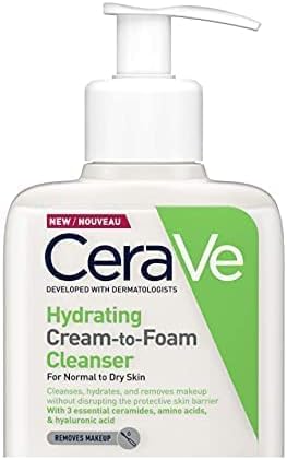 CeraVe Hydrating Cream-to-Foam Cleanser 236ml – Makeup Removing Face Wash for Normal to Dry Skin