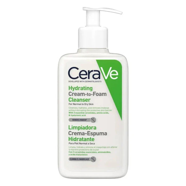 CeraVe Hydrating Cream-to-Foam Cleanser 473ml – Makeup Removing Face Wash for Normal to Dry Skin