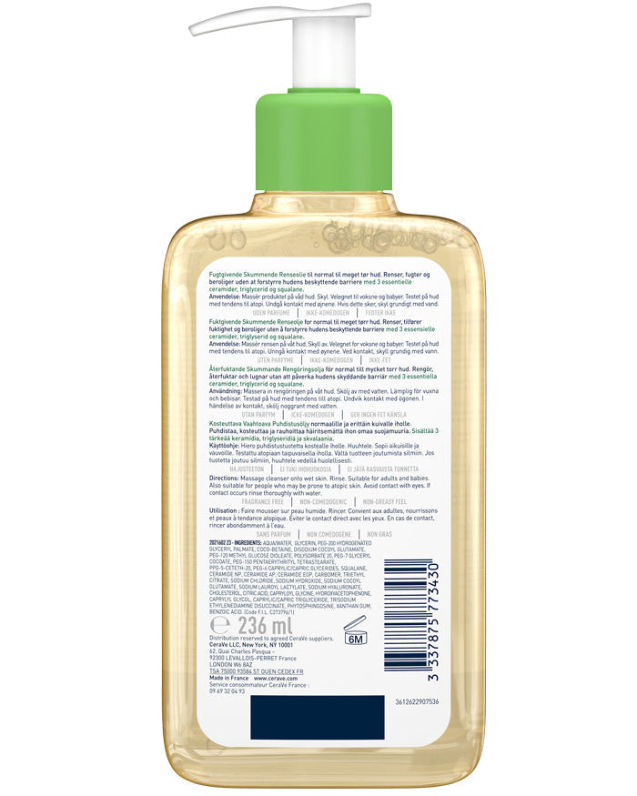 CeraVe Hydrating Foaming Oil Cleanser 236ml – Gentle Oil-to-Foam Face Wash for Dry & Sensitive Skin
