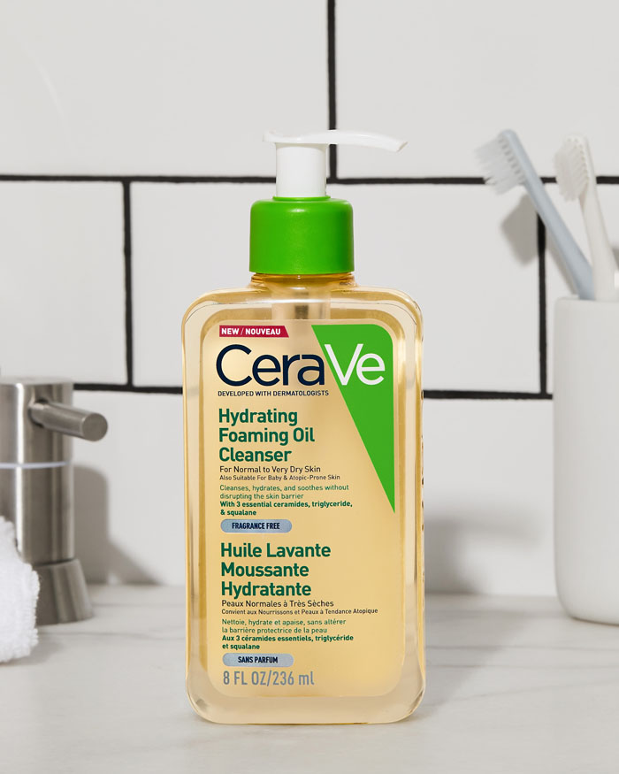 CeraVe Hydrating Foaming Oil Cleanser 236ml – Gentle Oil-to-Foam Face Wash for Dry & Sensitive Skin