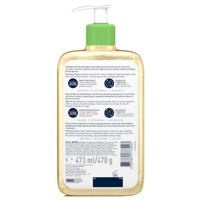 CeraVe Hydrating Foaming Oil Cleanser 473ml | Gentle Makeup Remover for Dry & Sensitive Skin