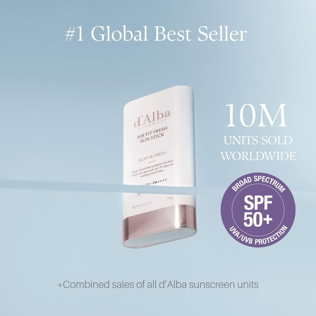 d'Alba Air Fit Fresh Sun Stick for Face & Body, Lightweight  SPF50+ Protection for All Skin Types, Easy and Hygienic Application