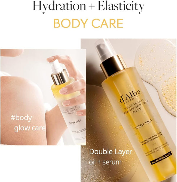 d'Alba White Truffle Aromatic Body Mist Serum – Hydrating Glow Body Spray (180ml) Dry and damaged skin