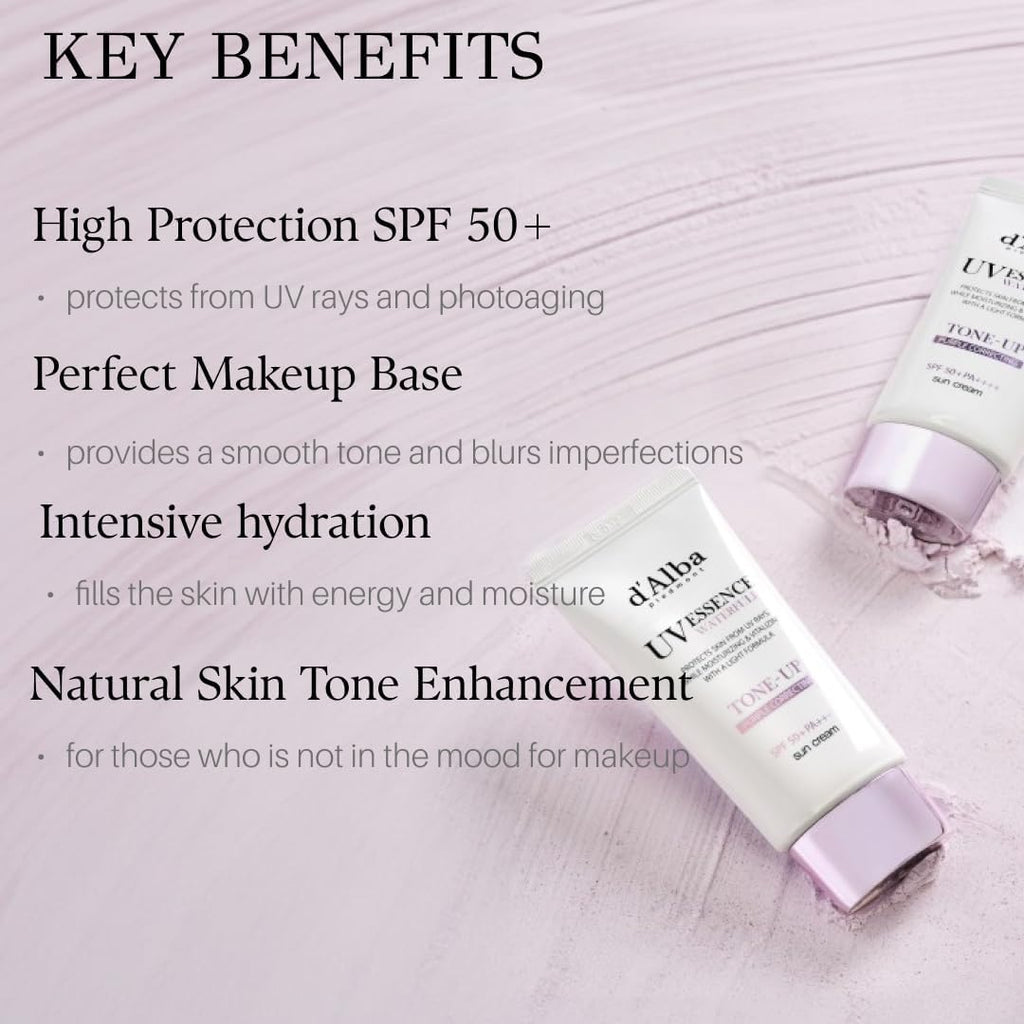 d'Alba Waterfull Tone-Up Sunscreen SPF50+ PA++++ – Brightening UV Protection & Makeup Base (50ml)