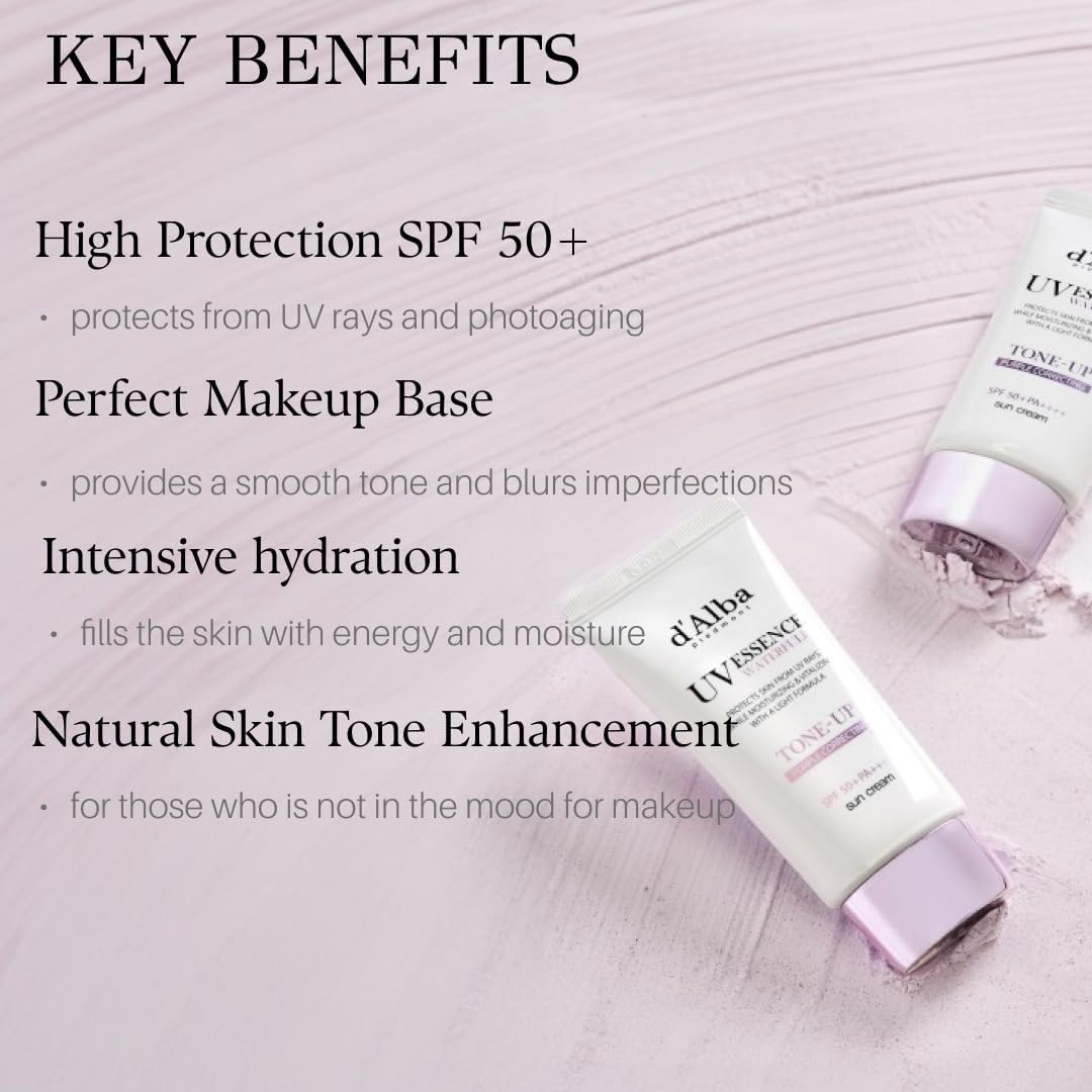d'Alba Waterfull Tone-Up Sunscreen SPF50+ PA++++ – Brightening UV Protection & Makeup Base (50ml)
