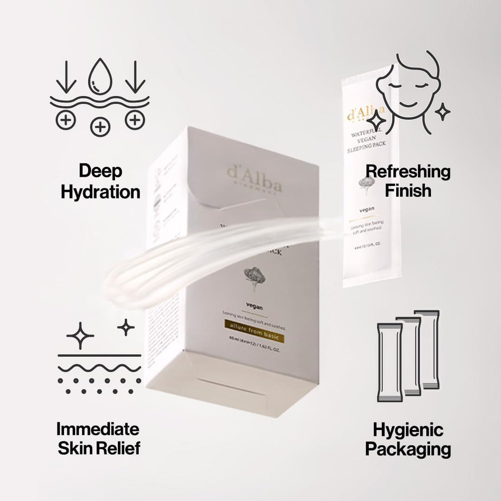 d’Alba Waterfull Vegan Sleeping Pack – Hydrating Night Recovery Gel Mask with White Truffle & Vitamin E