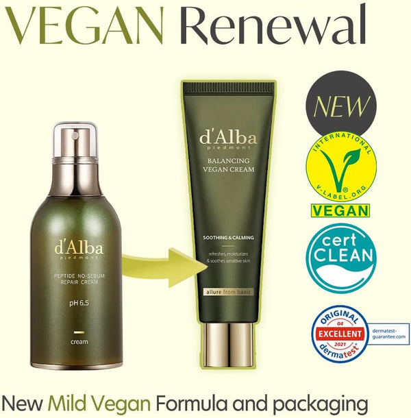 d'alba Piedmont Italian White Truffle Mild Skin Balancing Vegan Cream 55ml, Hydrating and Gentle Moisturizer