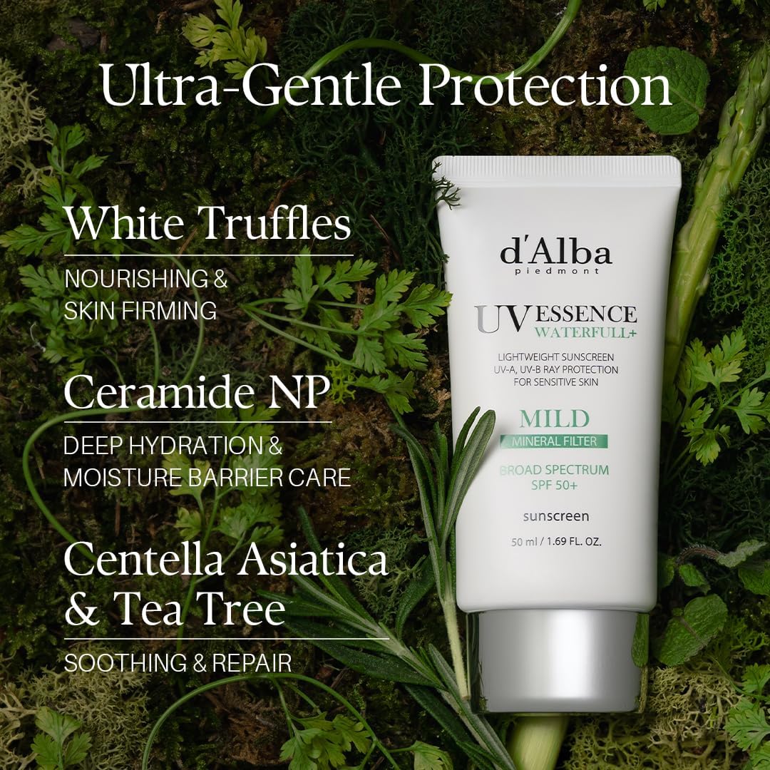 d'Alba White Truffle Waterfull Mild Sunscreen SPF50+ – Mineral UV Protection for Sensitive Skin (50ml)