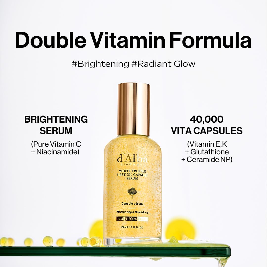 d'Alba White Truffle Oil Capsule Serum – Vitamin Glow Boost Hydrating Korean Skincare (100ml)