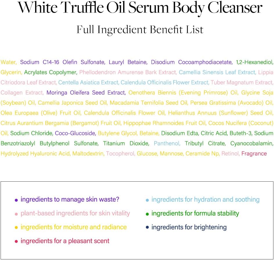d'Alba White Truffle Oil Serum Body Cleanser – Hydrating Vegan Body Wash (275ml)  Moisturizing and Mild Formula, Rich Gentle Lather